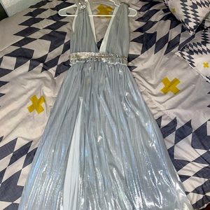 Glamorous silver evening gown. Great for headshots, glamour shots or event!